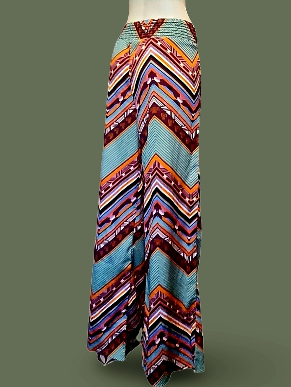 Karlie Multicolor Geometric Wide-Leg Pants Chevron Pattern Retro Casual Women - Picture 8 of 9